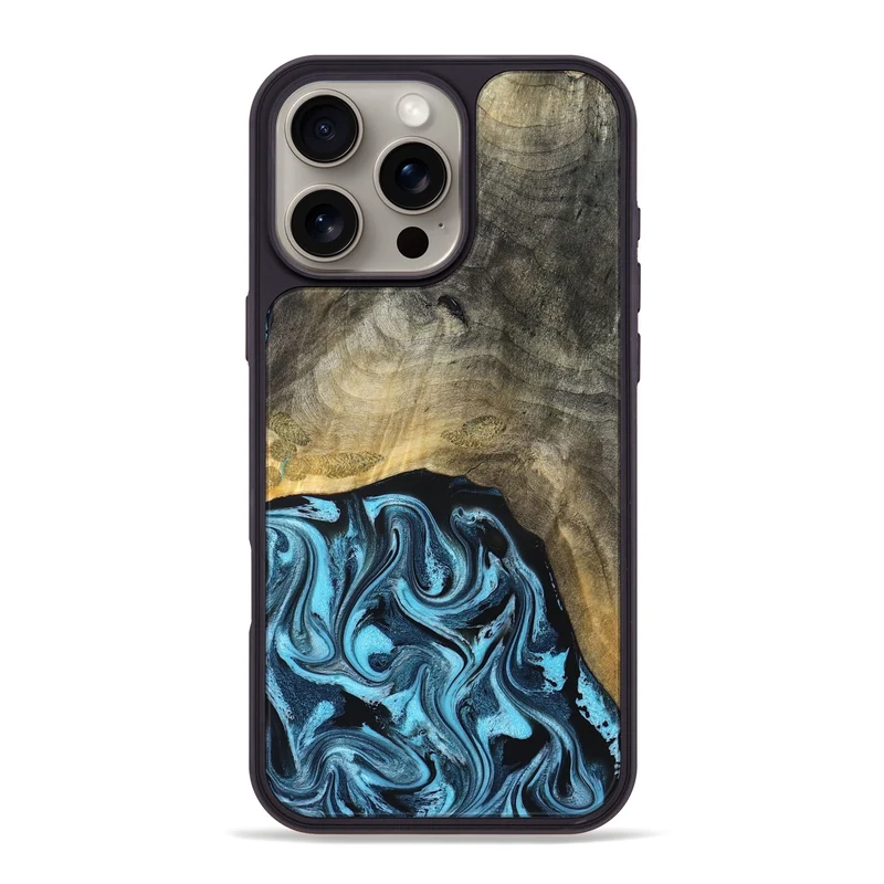 iPhone 16 Pro Max Wood Phone Case - Izael (Blue, 829669)