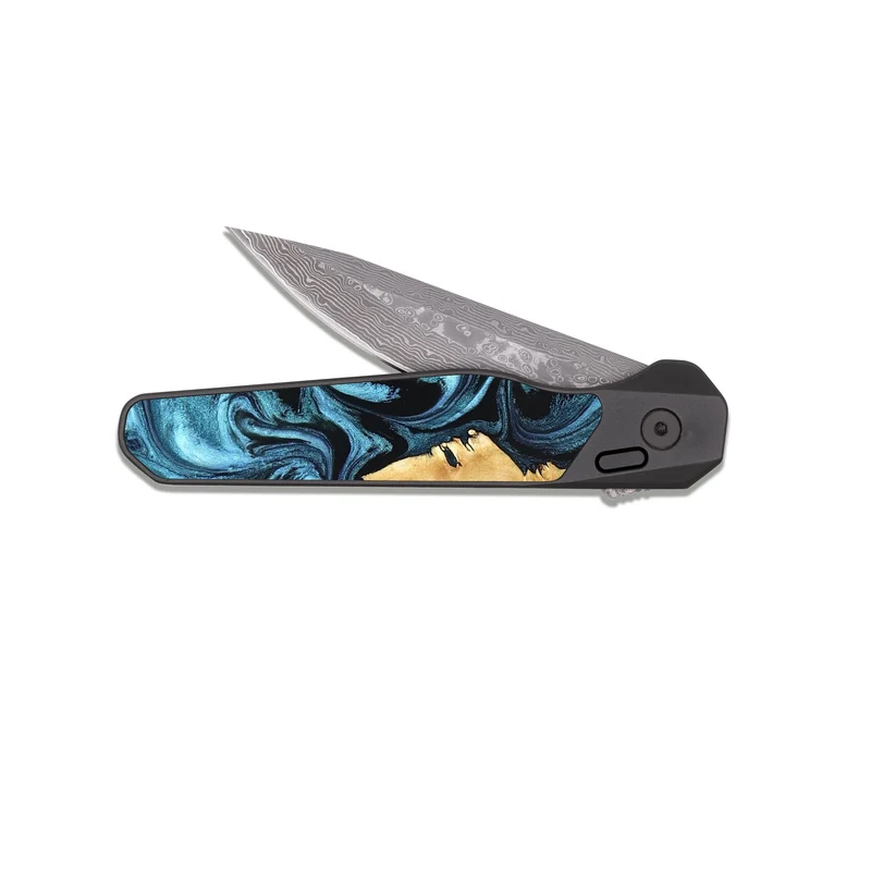 EDC Dark Damascus Wood Pocket Knife - Davion (Blue, 829671)