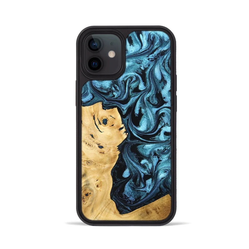 iPhone 12 Wood Phone Case - Davion (Blue, 829671)