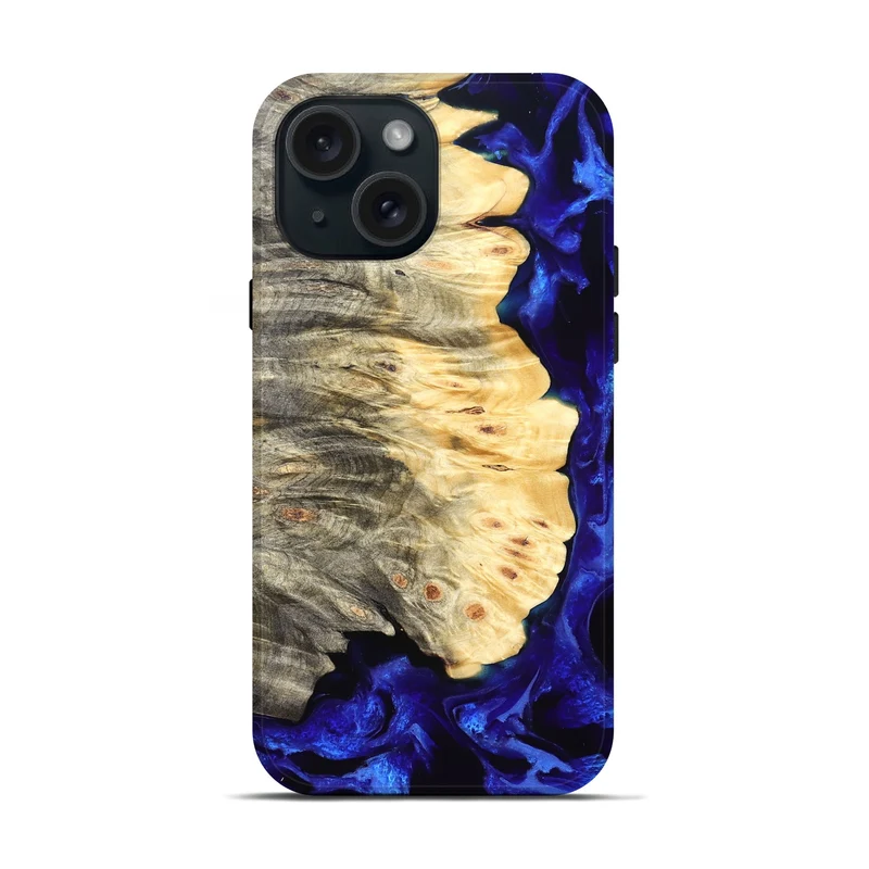 iPhone 15 Wood Live Edge Phone Case - Gay (Blue, 829485)