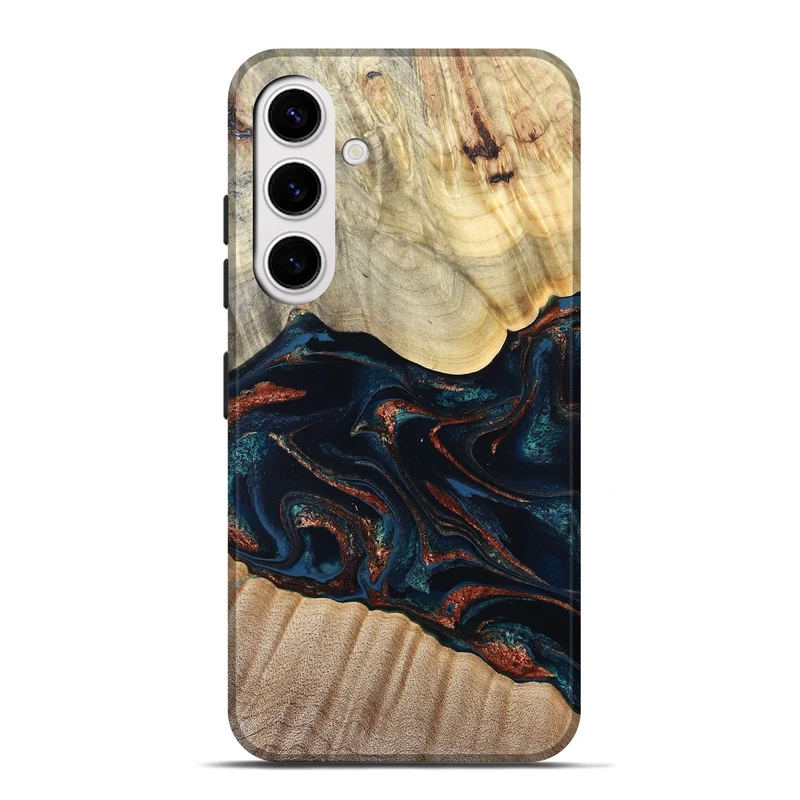 Galaxy S25 Plus Wood Live Edge Phone Case - Coleen (Teal & Gold, 829495)
