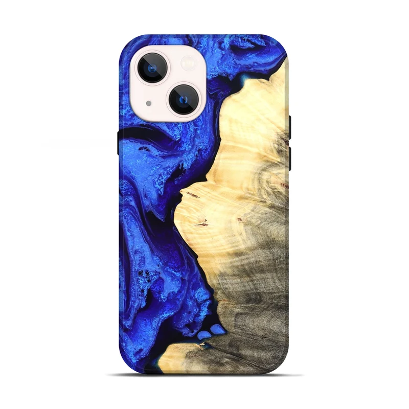 iPhone 13 Wood Live Edge Phone Case - Carey (Blue, 829497)