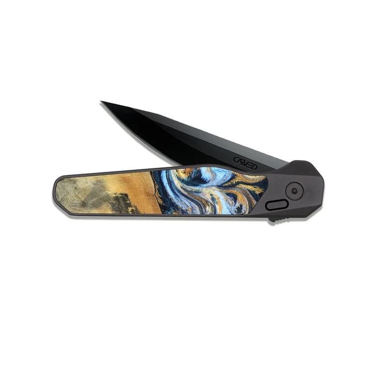 EDC Dark Slate Wood Pocket Knife - Ellen (Teal & Gold, 829416)