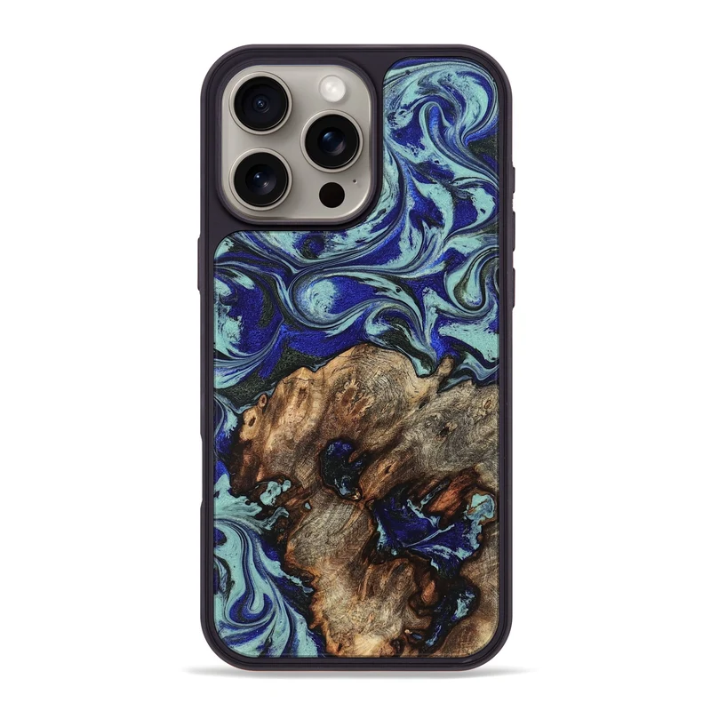 iPhone 16 Pro Max Wood Phone Case - Jairo (Blue, 829422)