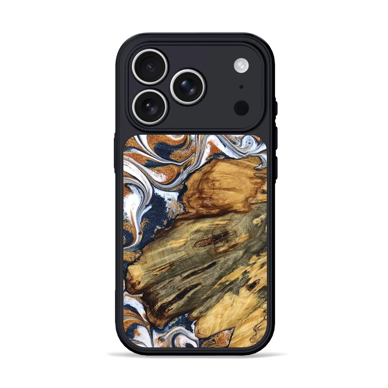 iPhone 17 Pro Wood Phone Case - Jessica (Teal & Gold, 829408)