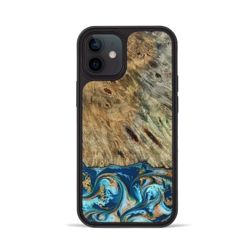 iPhone 12 Wood Phone Case - Efrain (Teal & Gold, 829415)