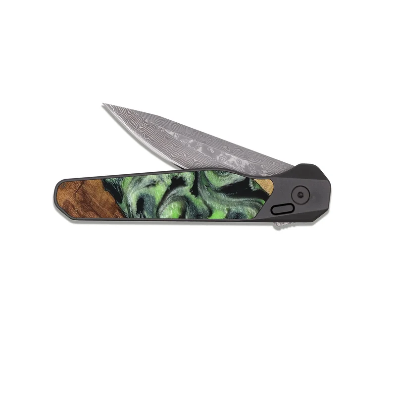 EDC Dark Damascus Wood Pocket Knife - Roni (Green, 829396)