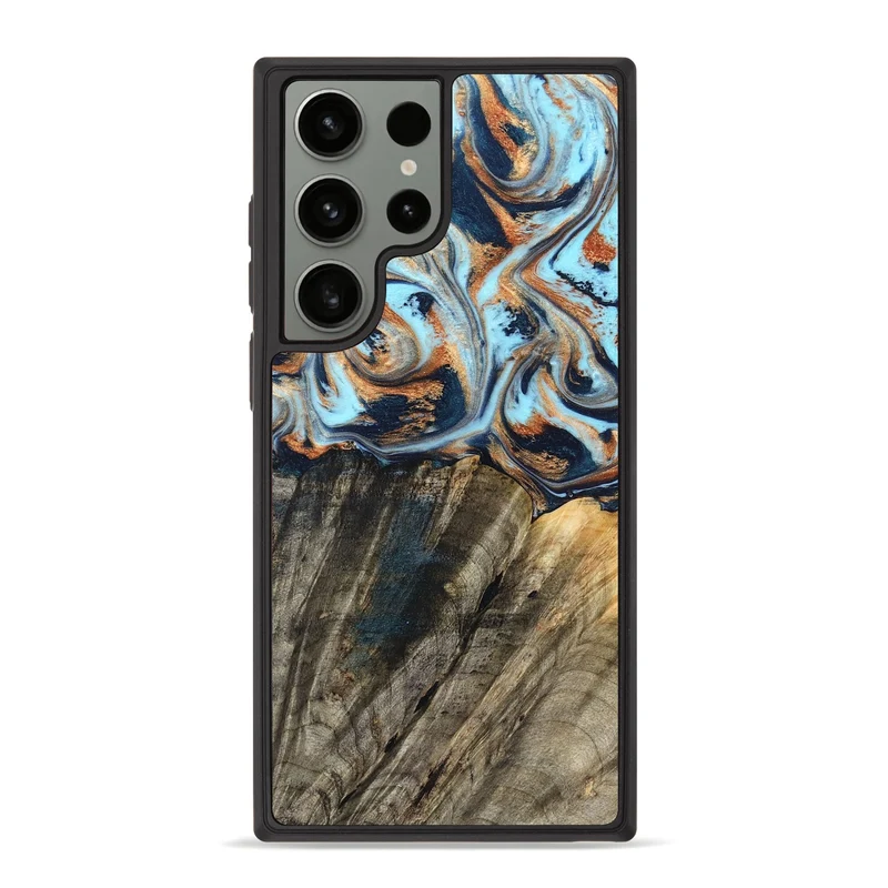 Galaxy S23 Ultra Wood Phone Case - Debra (Teal & Gold, 829443)