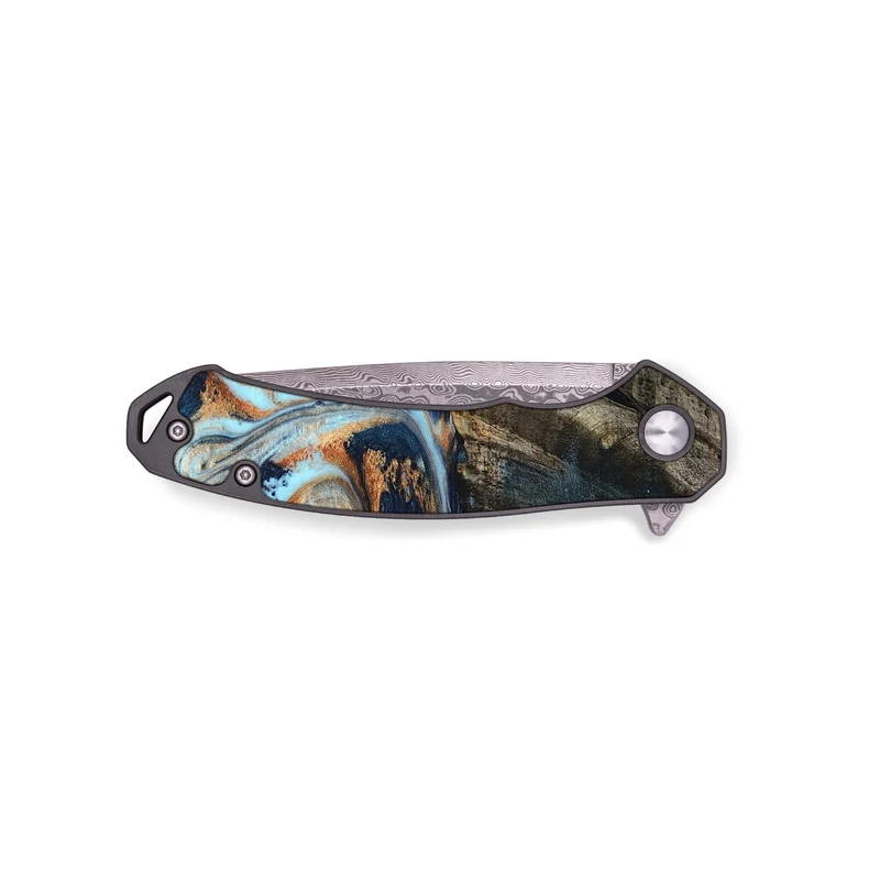 EDC Wood Pocket Knife - Debra (Teal & Gold, 829443)