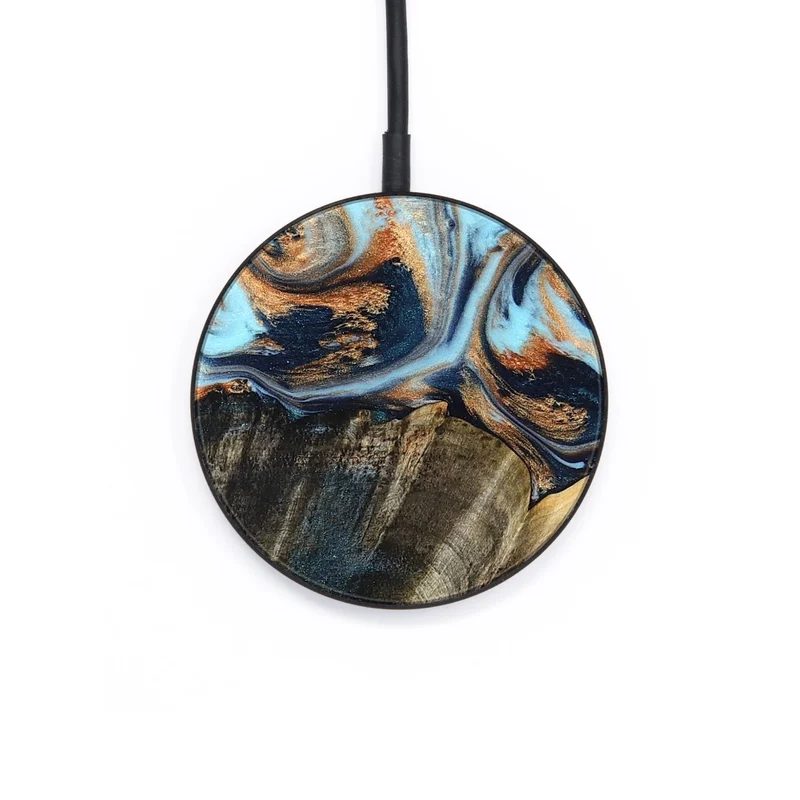 Circle Wood Wireless Charger - Debra (Teal & Gold, 829443)
