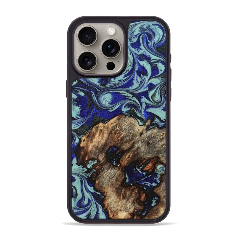 iPhone 15 Pro Max Wood Phone Case - Jairo (Blue, 829422)