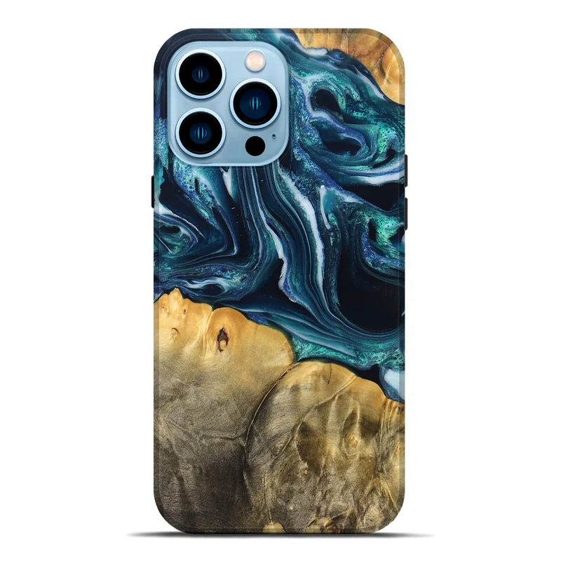 iPhone 14 Pro Max Wood Live Edge Phone Case - Trish (Blue, 829467)