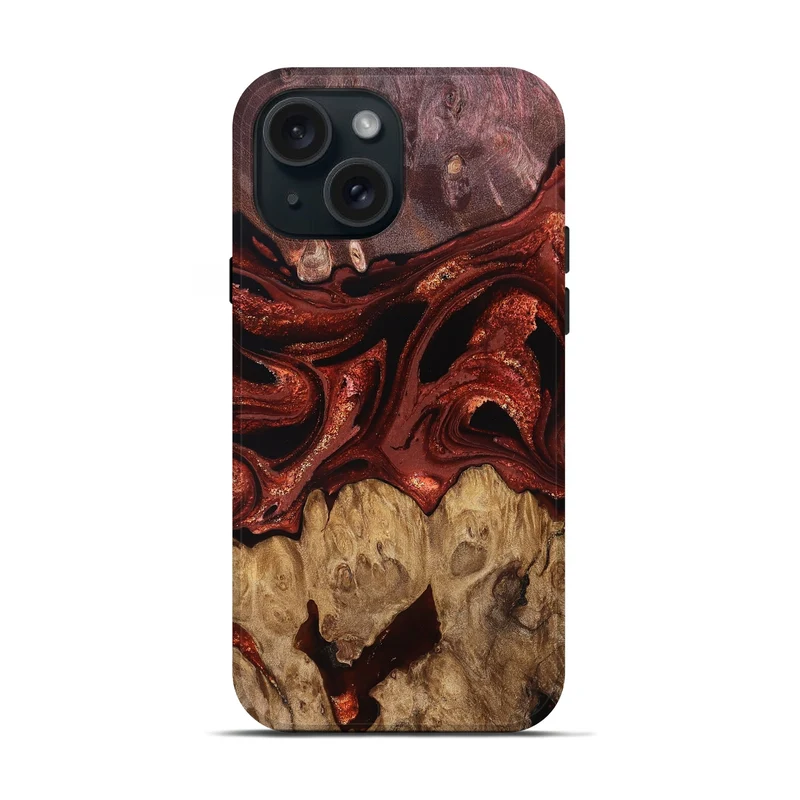 iPhone 15 Wood Live Edge Phone Case - Freyja (Red, 829456)