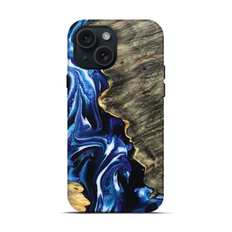 iPhone 15 Wood Live Edge Phone Case - Corbin (Blue, 829455)