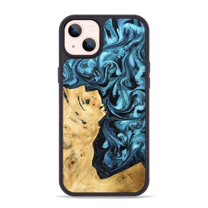 iPhone 14 Plus Wood Phone Case - Davion (Blue, 829671)