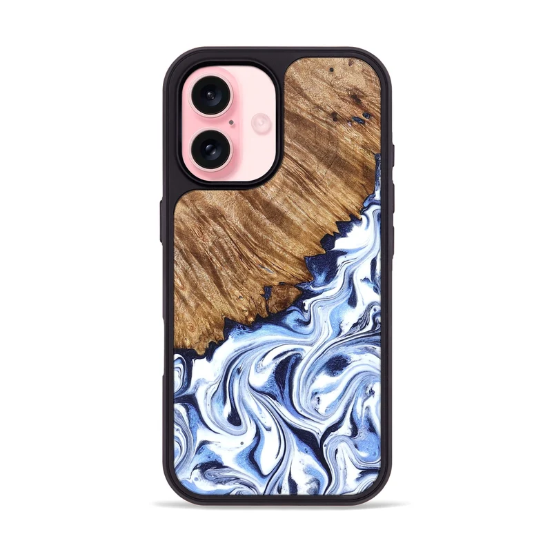 iPhone 16 Wood Phone Case - Gerardo (Blue, 829664)