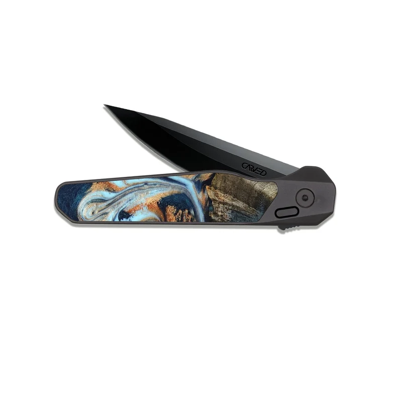 EDC Dark Slate Wood Pocket Knife - Debra (Teal & Gold, 829443)