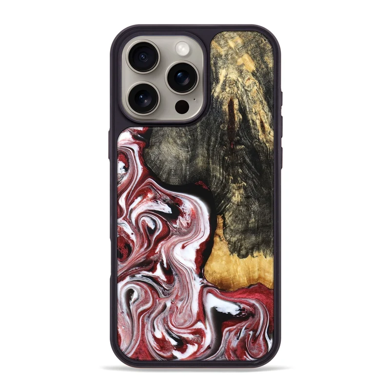 iPhone 16 Pro Max Wood Phone Case - Ridge (Red, 829429)