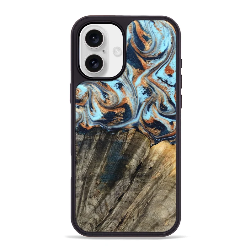 iPhone 16 Plus Wood Phone Case - Debra (Teal & Gold, 829443)