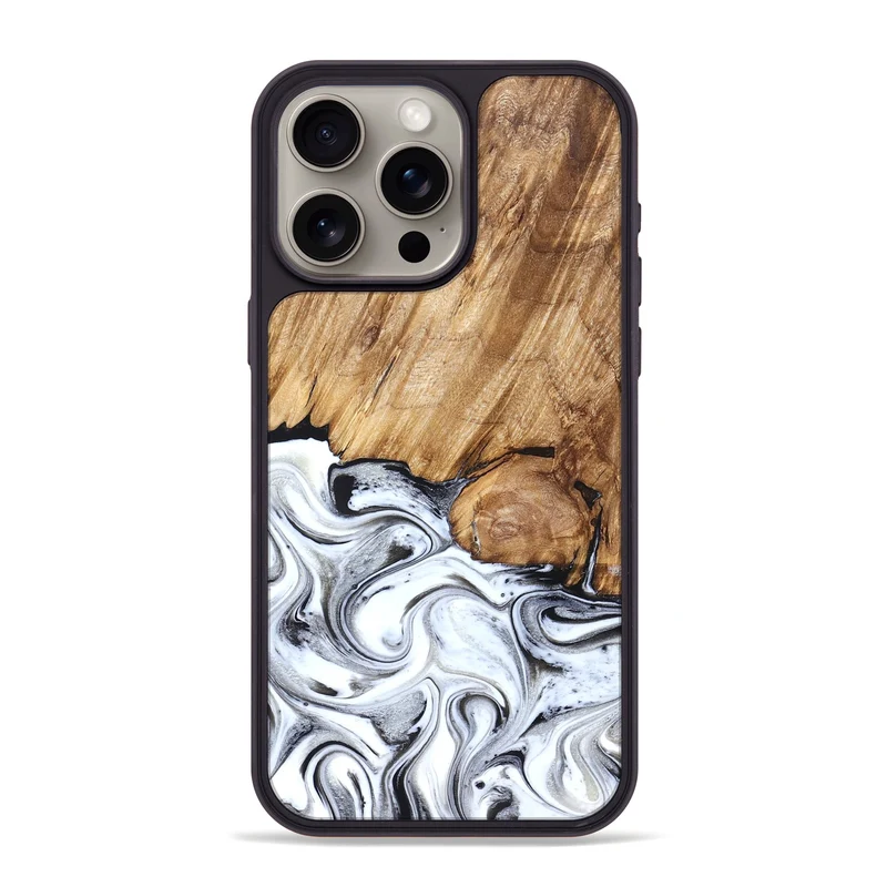 iPhone 15 Pro Max Wood Phone Case - Taft (Black & White, 829450)