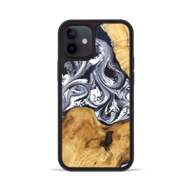 iPhone 12 Wood Phone Case - Alexis (Black & White, 829453)