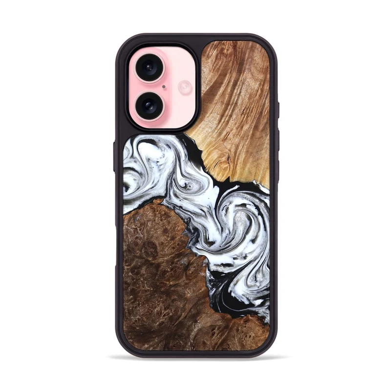 iPhone 16 Wood Phone Case - Lue (Black & White, 829448)