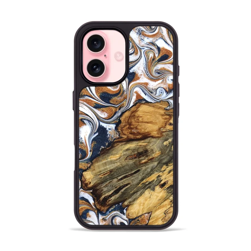 iPhone 16 Wood Phone Case - Jessica (Teal & Gold, 829408)