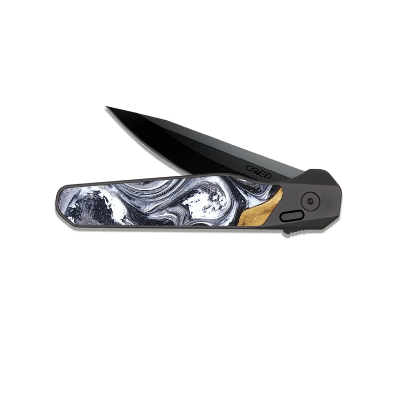 EDC Dark Slate Wood Pocket Knife - Alexis (Black & White, 829453)