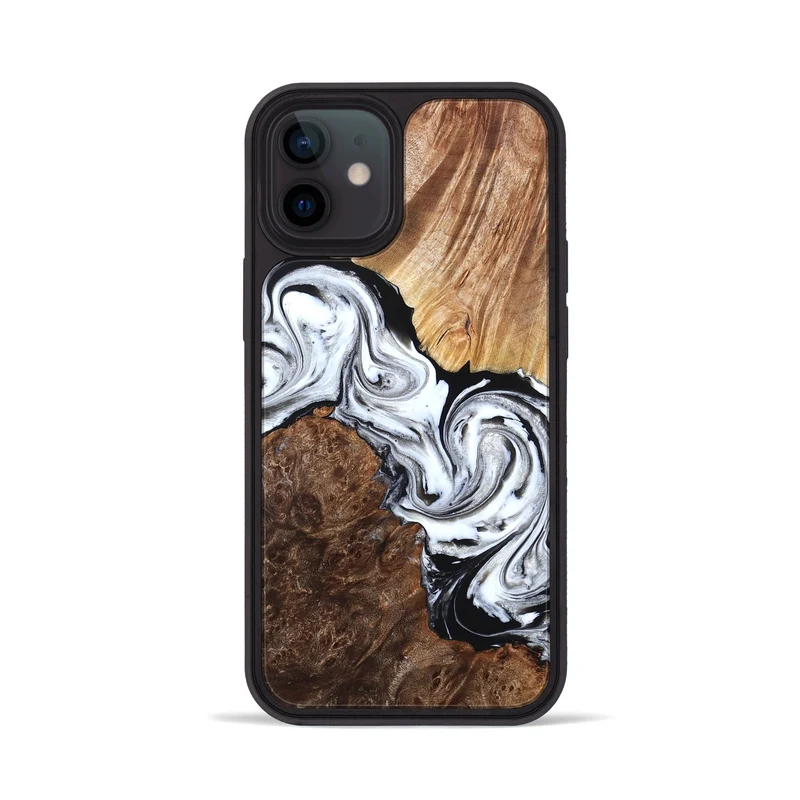 iPhone 12 Wood Phone Case - Lue (Black & White, 829448)