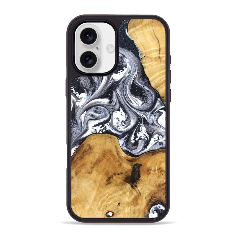 iPhone 16 Plus Wood Phone Case - Alexis (Black & White, 829453)