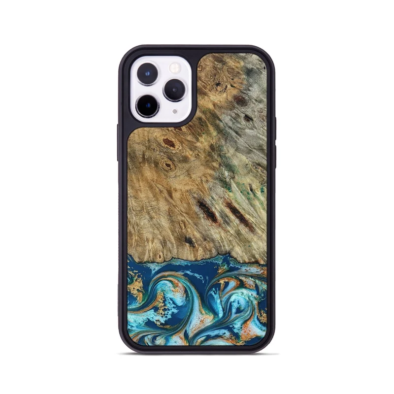 iPhone 11 Pro Wood Phone Case - Efrain (Teal & Gold, 829415)