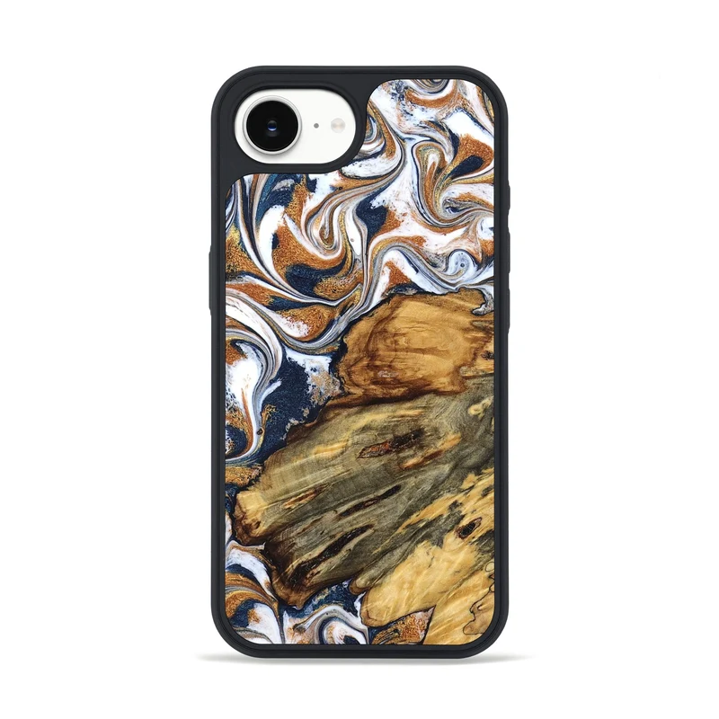 iPhone 16e Wood Phone Case - Jessica (Teal & Gold, 829408)