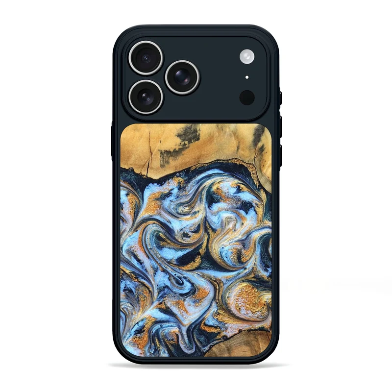 iPhone 17 Pro Max Wood Phone Case - Ellen (Teal & Gold, 829416)