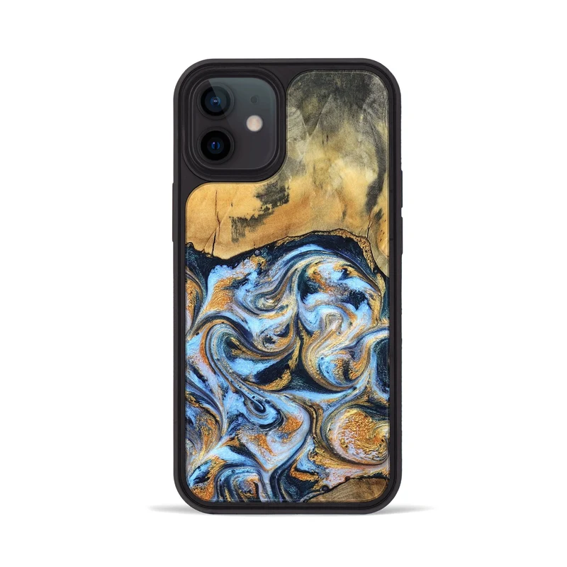 iPhone 12 Wood Phone Case - Ellen (Teal & Gold, 829416)