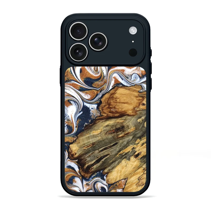 iPhone 17 Pro Max Wood Phone Case - Jessica (Teal & Gold, 829408)
