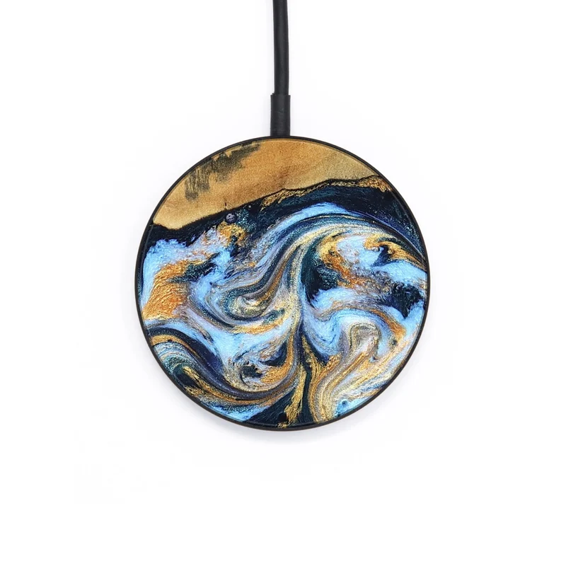 Circle Wood Wireless Charger - Ellen (Teal & Gold, 829416)