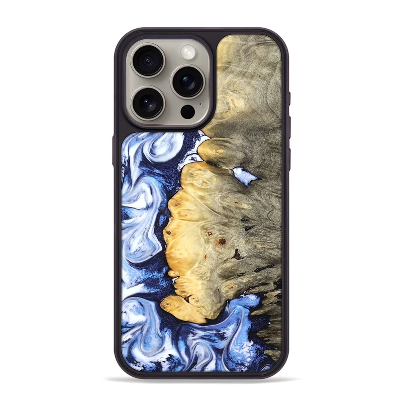 iPhone 15 Pro Max Wood Phone Case - Terese (Blue, 829406)