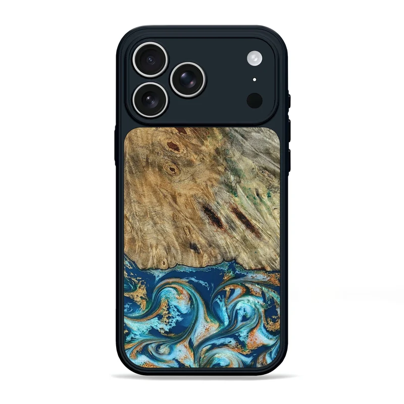 iPhone 17 Pro Max Wood Phone Case - Efrain (Teal & Gold, 829415)