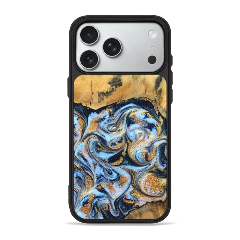iPhone 18 Pro Max Wood Phone Case - Ellen (Teal & Gold, 829416)