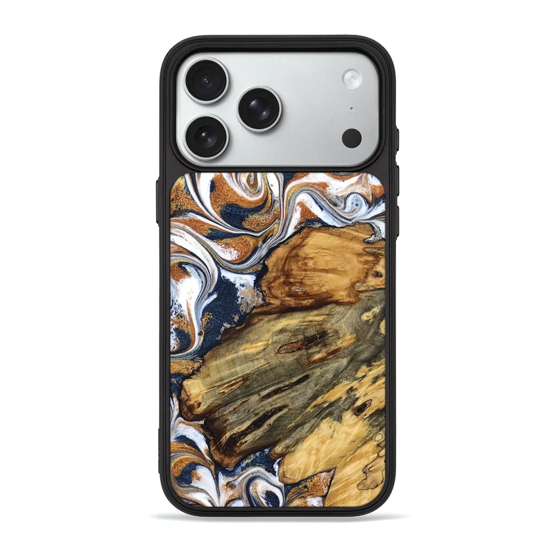 iPhone 18 Pro Max Wood Phone Case - Jessica (Teal & Gold, 829408)
