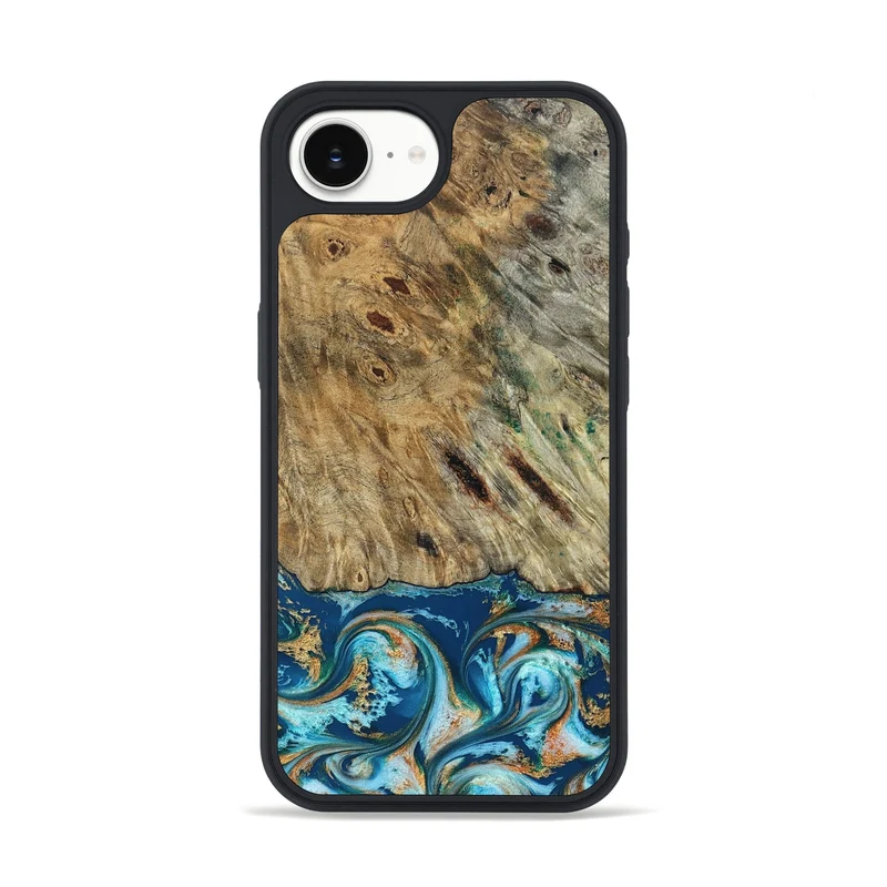 iPhone 16e Wood Phone Case - Efrain (Teal & Gold, 829415)