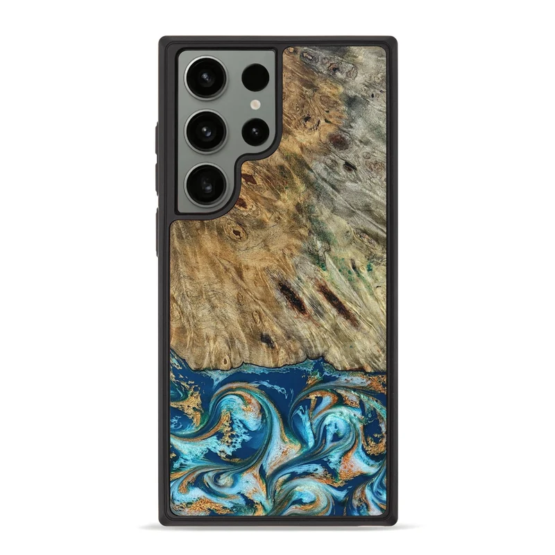 Galaxy S23 Ultra Wood Phone Case - Efrain (Teal & Gold, 829415)