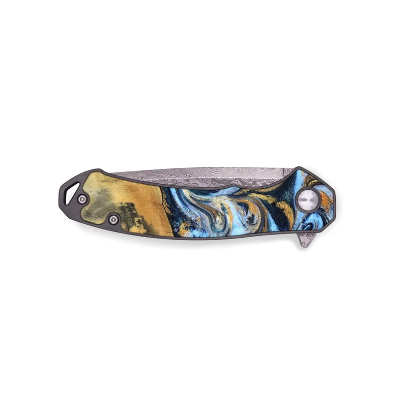 EDC Wood Pocket Knife - Ellen (Teal & Gold, 829416)