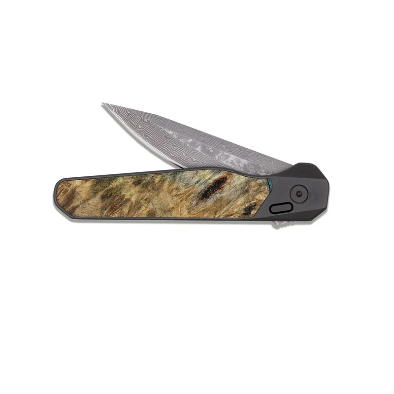 EDC Dark Damascus Wood Pocket Knife - Efrain (Teal & Gold, 829415)