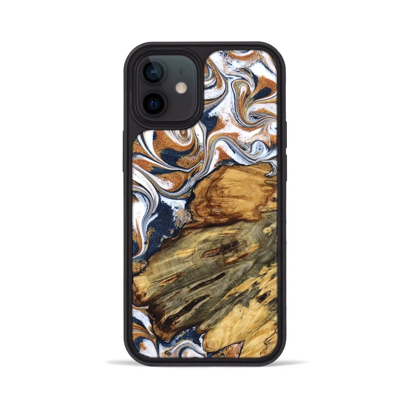 iPhone 12 Wood Phone Case - Jessica (Teal & Gold, 829408)