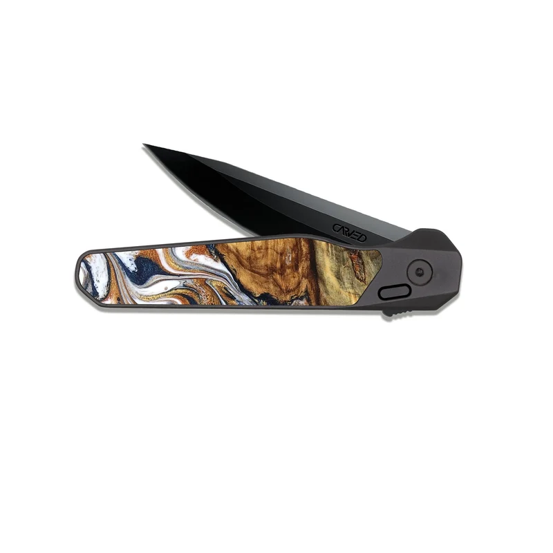 EDC Dark Slate Wood Pocket Knife - Jessica (Teal & Gold, 829408)