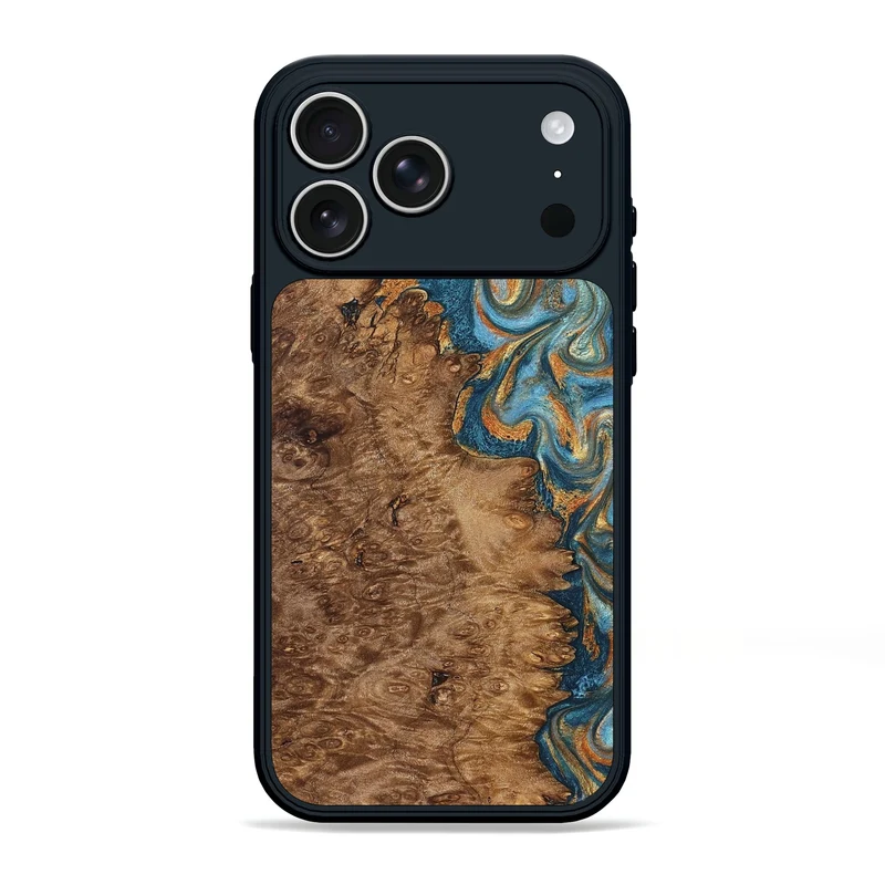 iPhone 17 Pro Max Wood Phone Case - Dessie (Teal & Gold, 829417)