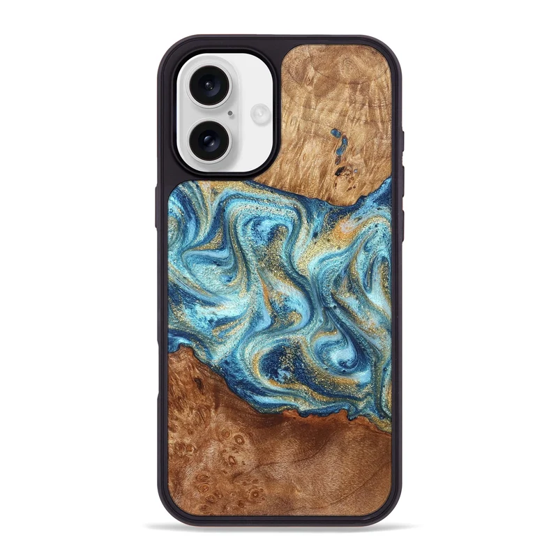 iPhone 16 Plus Wood Phone Case - Doug (Teal & Gold, 829410)