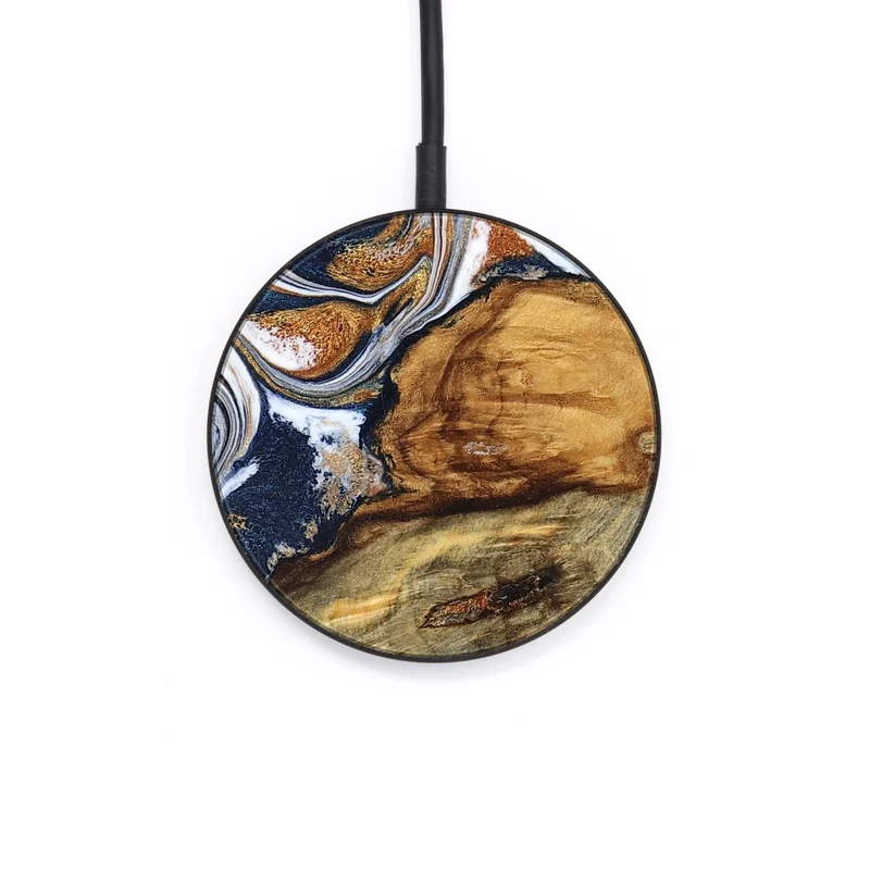 Circle Wood Wireless Charger - Jessica (Teal & Gold, 829408)