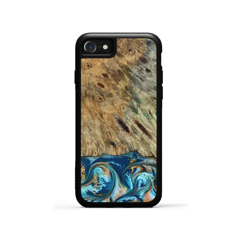 iPhone SE Wood Phone Case - Efrain (Teal & Gold, 829415)